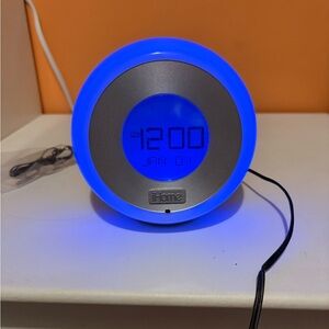 iHome Circular Silver and colour changing LED Clock with instructions
